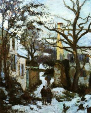 The Road to L'Hermitage in Snow Artwork by Camille Pissarro