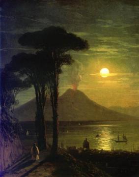 The Bay Of Naples At Moonlit Night, Vesuvius Artwork by Ivan Constantinovich Aivazovsky