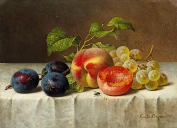 Still Life With Peaches, Plums, And Grapes Artwork by Emilie Preyer