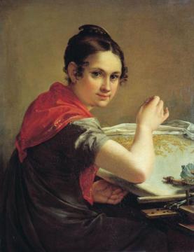 Woman Embroidering Artwork by Vasily Tropinin