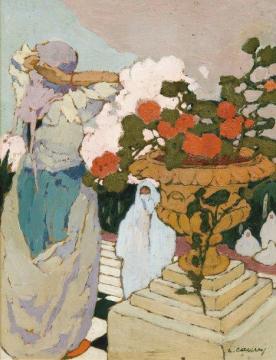 Woman Refitting her Headscarf Artwork by Léon Cauvy