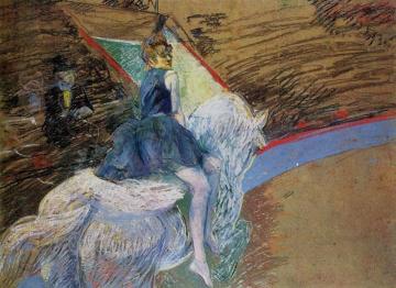 At The Cirque Fernando: Rider On A White Horse Artwork by Henri de Toulouse-Lautrec