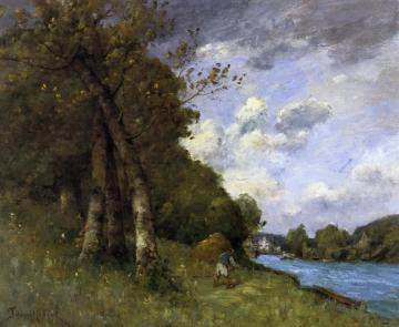 Haymaking In Brittany On The Banks Of The River Artwork by Paul-Desire Trouillebert