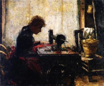 At The Sewing Machine Artwork by Lesser Ury