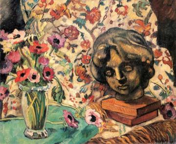 Vase, Anemones And Head Of Bronze Artwork by Louis Valtat