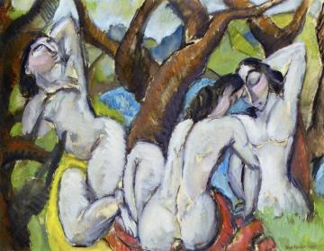 Three Nudes in a Forest Artwork by Max Weber