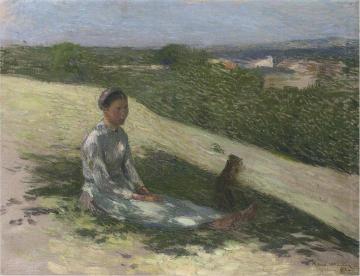 Young peasant girl and her dog Artwork by Henri Martin