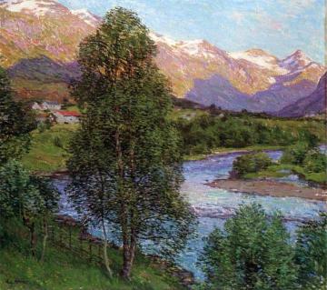 Salmon River, Norway Artwork by Willard Leroy Metcalf