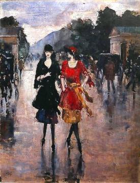 Two Girls Walking Along The Street Artwork by Lesser Ury