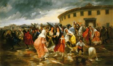 Leaving The Bull Ring In The Rain Artwork by Eugenio Lucas Villamil
