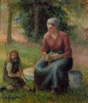 Peasant Woman and Her Daughter, Eragny Artwork by Camille Pissarro