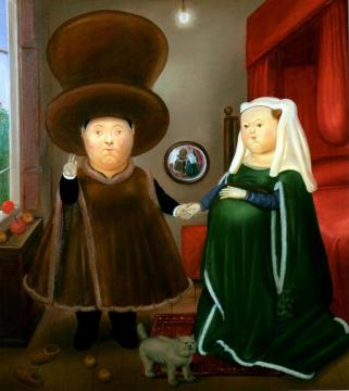 The Arnolfini Marriage  (after van Eyck) Artwork by Fernando Botero