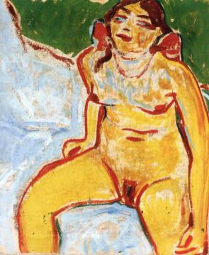 Seated Female Nude Artwork by Erich Heckel