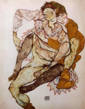 Seated Couple Artwork by Egon Schiele