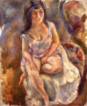 Seated Girl in Chemise Artwork by Jules Pascin