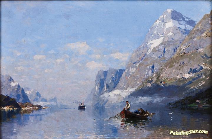 Boat on the Sognefjord Artwork by Anton Rasmussen