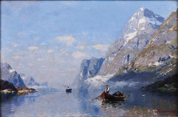 Boat on the Sognefjord Artwork by Anton Rasmussen