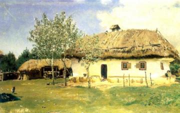 Ukrainian peasant house. Artwork by Ilya Yefimovich Repin