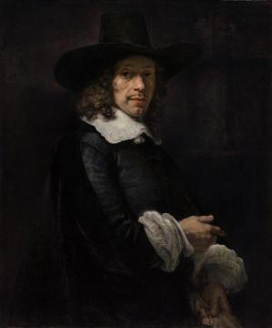 Portrait of a Gentleman with a Tall Hat and Gloves Artwork by Rembrandt van Rijn