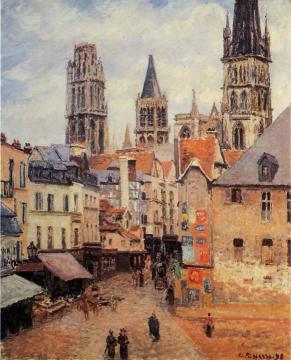 Rue de l'Eppicerie, Rouen: Morning, Grey Weather Artwork by Camille Pissarro