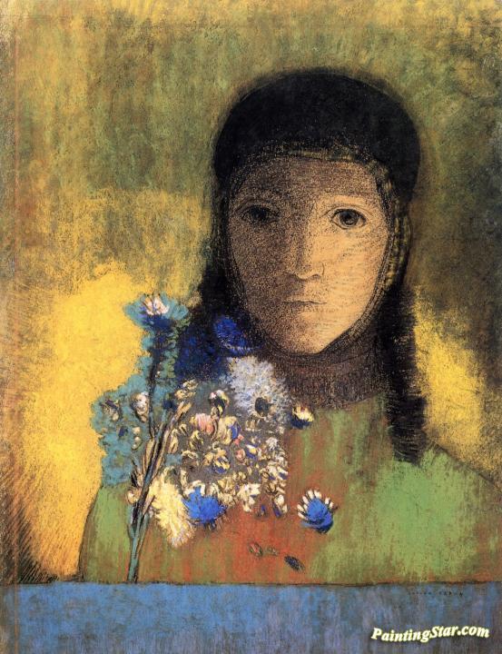 Woman with Wild Flowers Artwork by Odilon Redon
