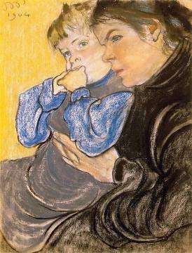 The Artist's Wife And Son Stas Artwork by Stanislaw Wyspianski