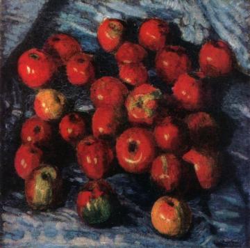 Red Aplles On Blue Tablecloth Artwork by Igor Grabar