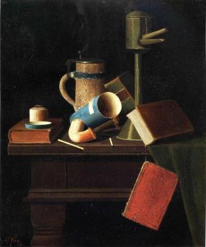Still Life With Mug, Pipe And Books Artwork by John Frederick Peto