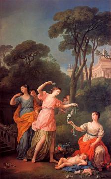 Greek Maidens Adorning A Sleeping Cupid With Flowers Artwork by Joseph Marie Vien