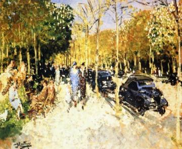 Avenue de Longchamps in Spring Artwork by Pierre Eugène Montézin