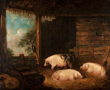Three Pigs in a Byre Artwork by George Morland