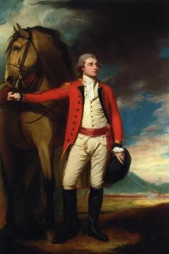 Portrait Of Major James Harelty, Full-length, In Uniform, Holding His Horse, A Formation Of Soldiers Beyond Artwork by George Romney