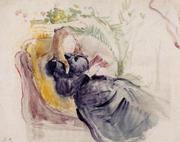 Julie Manet, Reading in a Chaise Lounge Artwork by Berthe Morisot