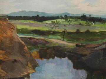 A Landscape with a Wayside Devotional Pillar Artwork by Otakar Nejedlý