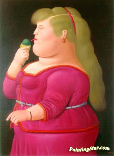 Nina Eating Icecream Artwork by Fernando Botero