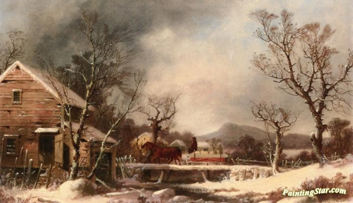 Winter, The Old Mill Artwork by George Henry Durrie