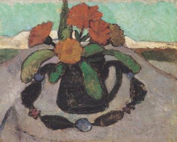 Still-life with Flowers in a Landscape Artwork by Paula Modersohn-Becker