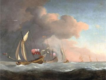 English Royal Yachts At Sea In A Strong Breeze, In Company With A Ship Flying The Royal Standard Artwork by Willem van de Velde the Younger
