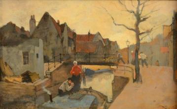 Houses on a canal Artwork by Ype Wenning