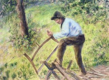 Pere Melon Sawing Wood Artwork by Camille Pissarro