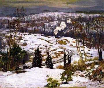 Snow Scene with Train Artwork by William Lester Stevens