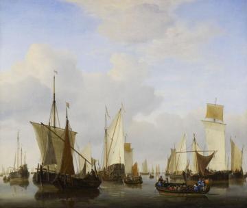 A Calm: A State's Yacht, A Barge And Many Other Vessels Under Sail Artwork by Willem van de Velde the Younger