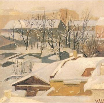 Town's Roofs In Winter Artwork by Ivan Ivanovich Shishkin