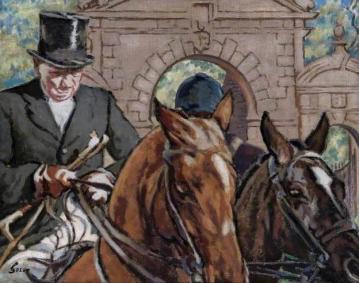 Huntsmen before the Gates of Hibouville Artwork by Laura Sylvia Gosse