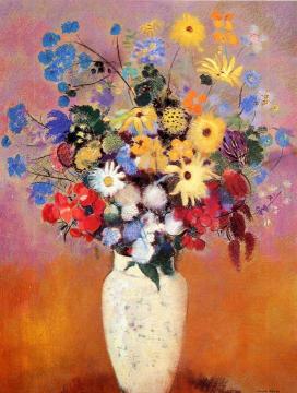 White Vase with Flowers Artwork by Odilon Redon