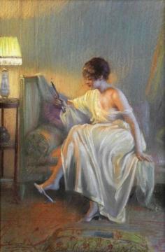 Young Woman On The Sofa With A Hand Mirror Artwork by Delphin Enjolras