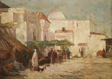 Luxor, Market Scene In Front Of A Mosque Artwork by Carl Friedrich Heinrich Werner