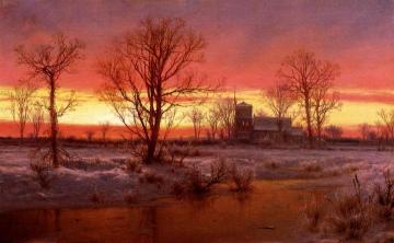 Sunset, Winter Artwork by Louis Remy Mignot