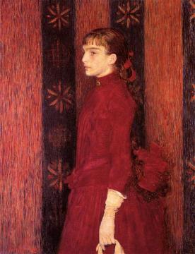 Portrait of a Young Girl in Red Artwork by Theo van Rysselberghe