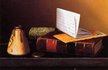 Still Life With Ink Bottle, Book And Letter Artwork by William Michael Harnett